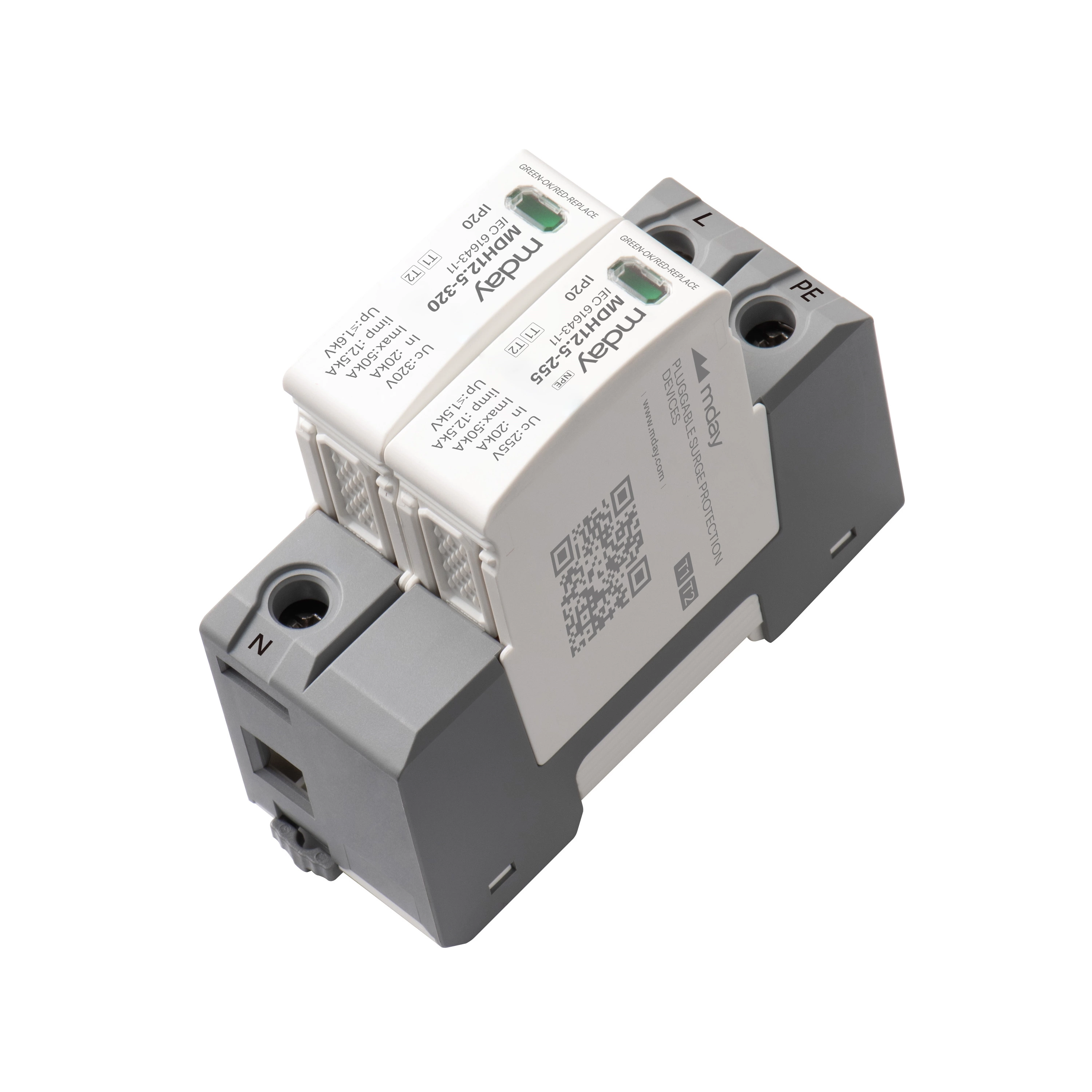 Lightning And Surge Arrester Ungrounded Surge Protector AC 2p 3P T1 T2