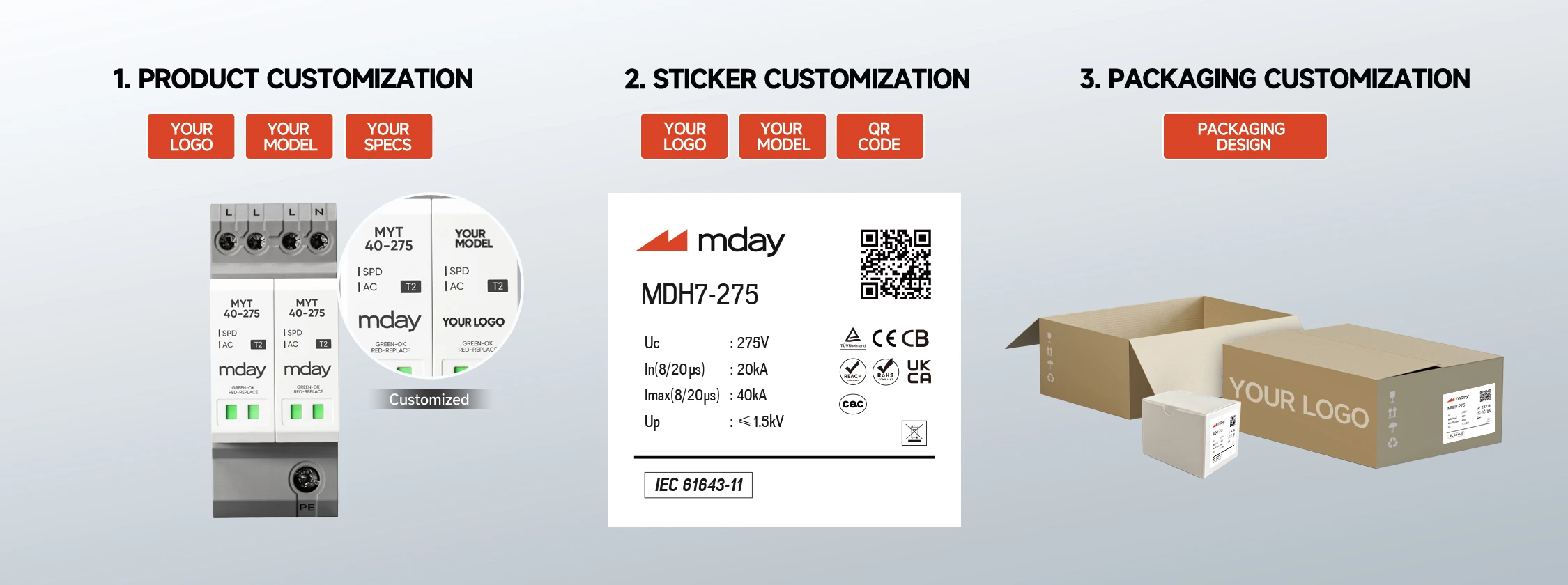 MYT40 20/40kA 3P+NPE 3+1 AC SPD System 3 Phase Power Surge at Home