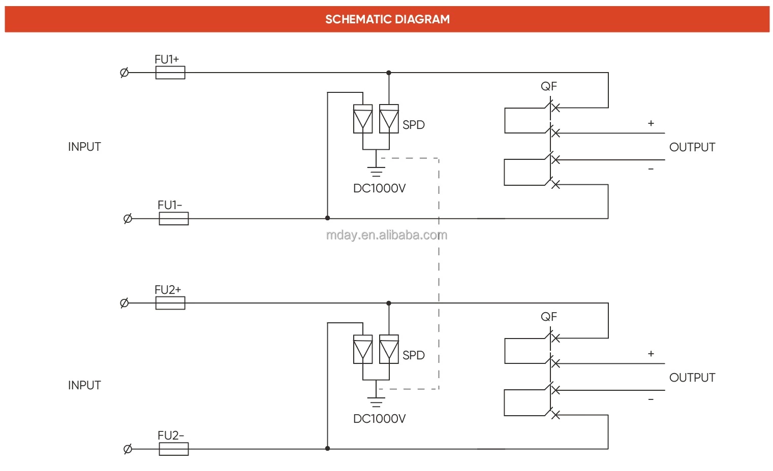 Mday 1000V 2 input 2 Output with 2p 1000V spd Waterproof PV DC Combiner Box