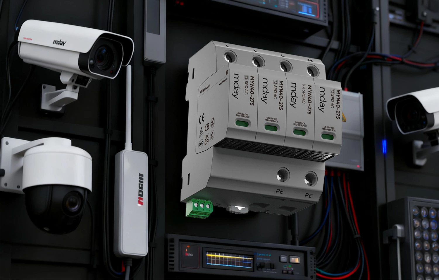 How to properly apply surge protectors to protect security monitoring equipment from electrical interference