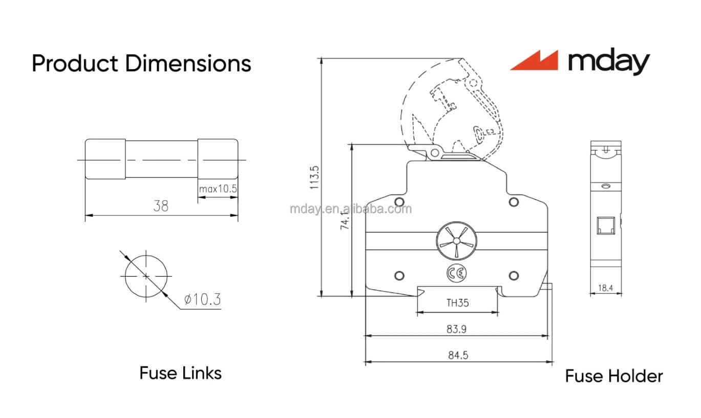 Mday Ceramic Cylindrical PV Solar Dc 1000V 6A 8A 10A 12A 15A 16A 20A 25A 30A 32A Fuse Link 10*38 for Solar PV System