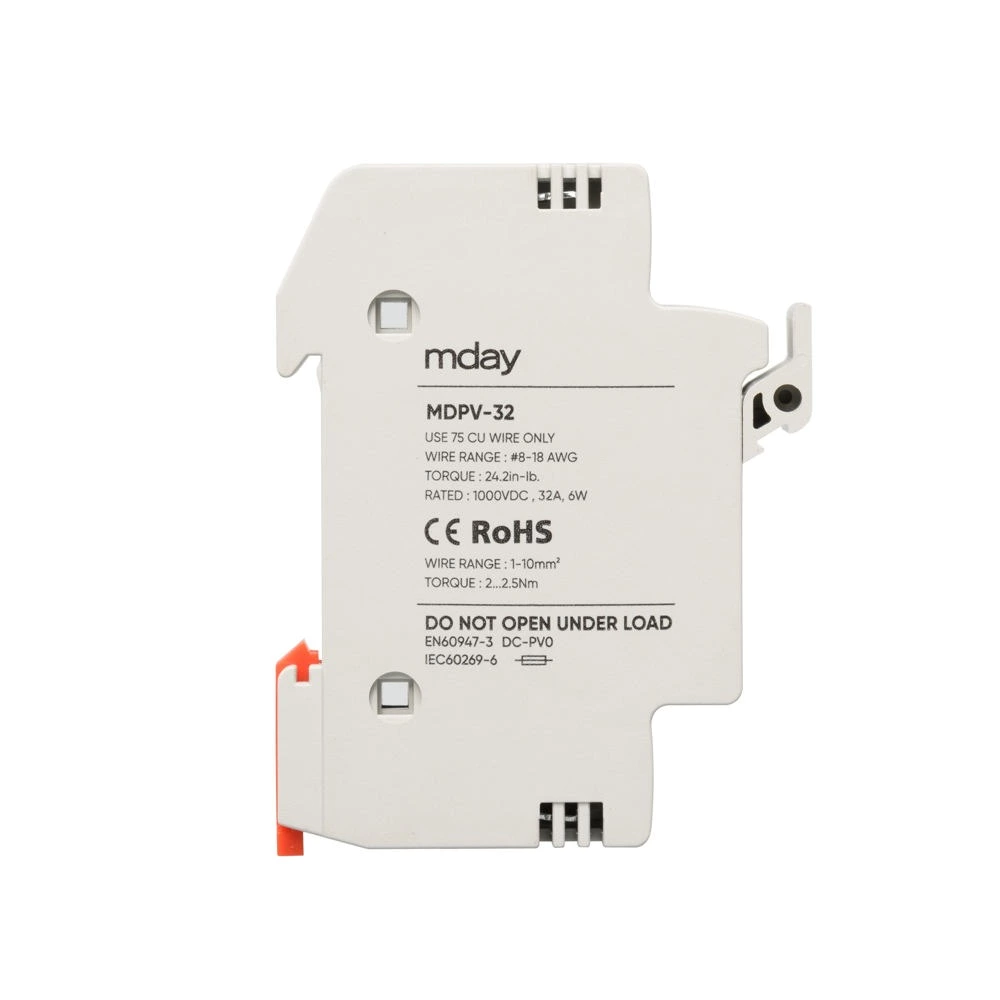 Mday MDPV-32 32A 10x38mm Solar PV System Fuse Base 1000V DC Fuse Holder for DC Combiner Box