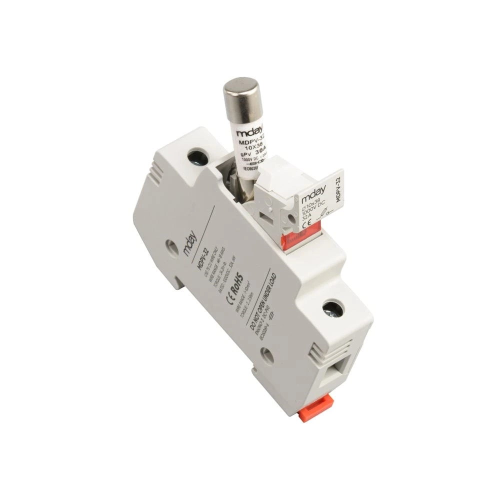Mday MDPV-32X 32A 10x38mm Solar PV System Fuse Base With Light 1000V DC Fuse Holder for DC Combiner Box