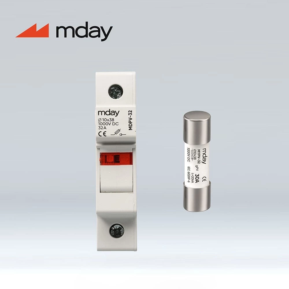 Mday MDPV-32X 32A 10x38mm Solar PV System Fuse Base With Light 1000V DC Fuse Holder for DC Combiner Box