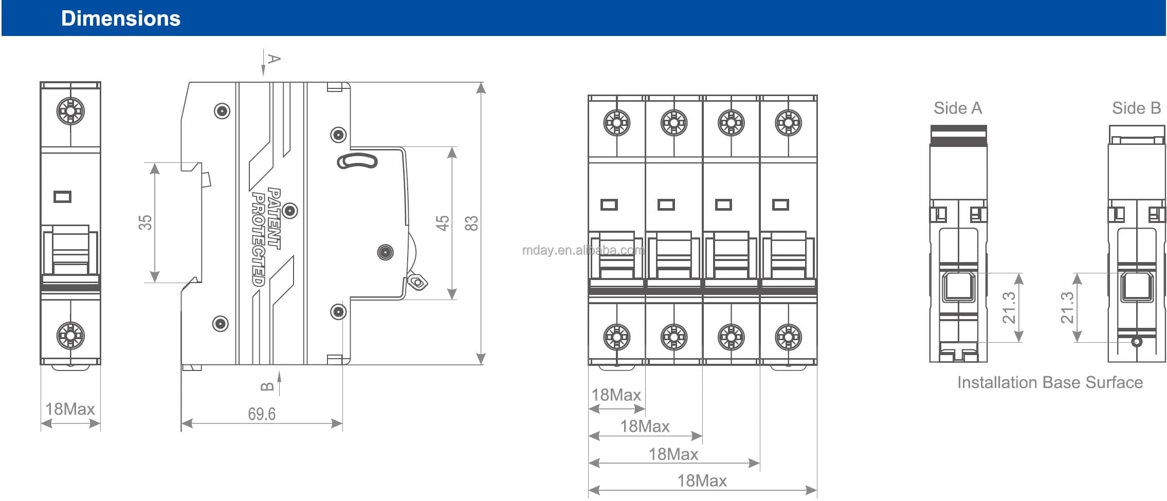 Mday AC MCB 32A 400V 2P Copper Miniature Circuit Breakers 6kA Rail Mounting Electrical Equipment