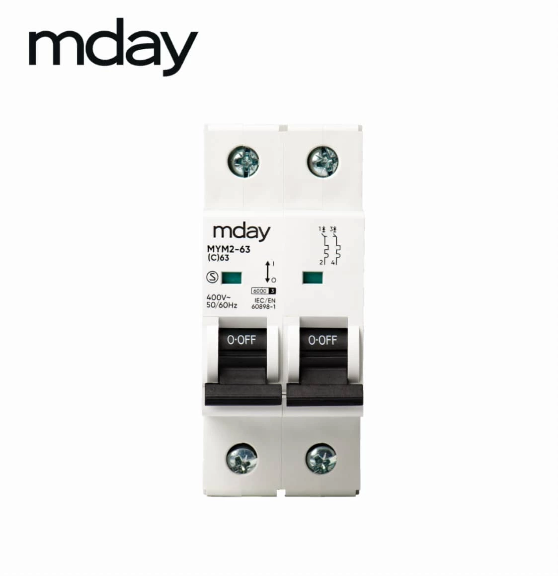 Mday AC MCB 32A 400V 2P Copper Miniature Circuit Breakers 6kA Rail Mounting Electrical Equipment