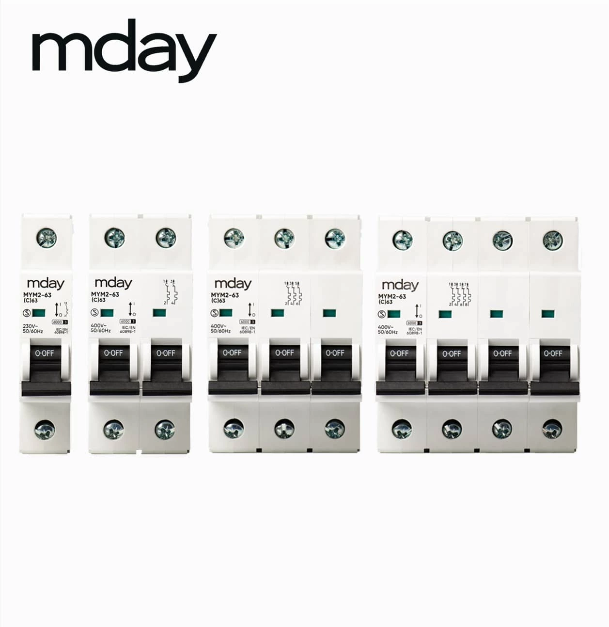 Mday AC MCB 32A 400V 2P Copper Miniature Circuit Breakers 6kA Rail Mounting Electrical Equipment
