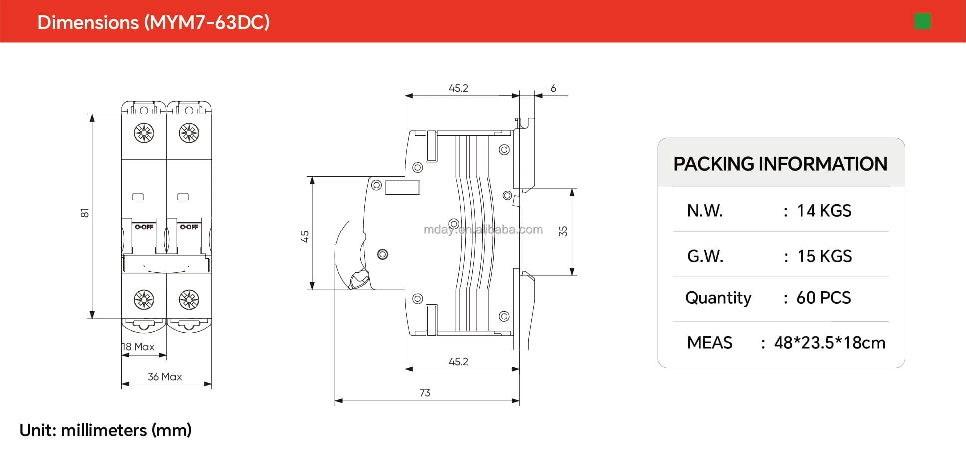 Mday High Quality Dc Circuit Breaker 2P 1-63A MCB Solar Miniature Circuit Breaker